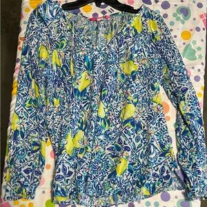 Lilly Pulitzer Blue and Yellow Patterned Blouse